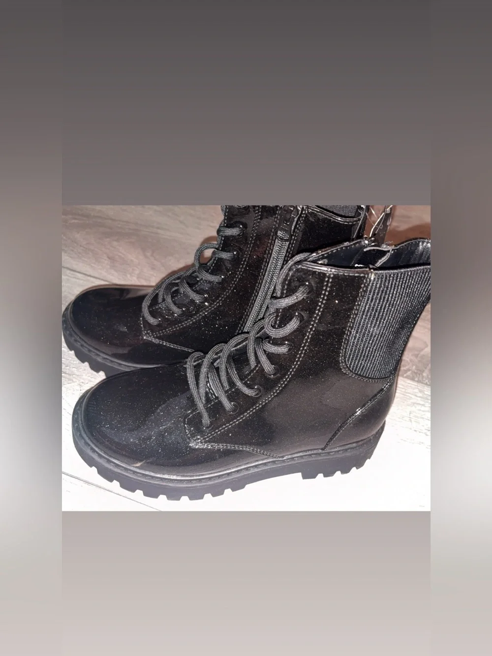 Art Class Girls Size 3 Black Glitter Lace Up Combat Boots New W Tags Rochelle